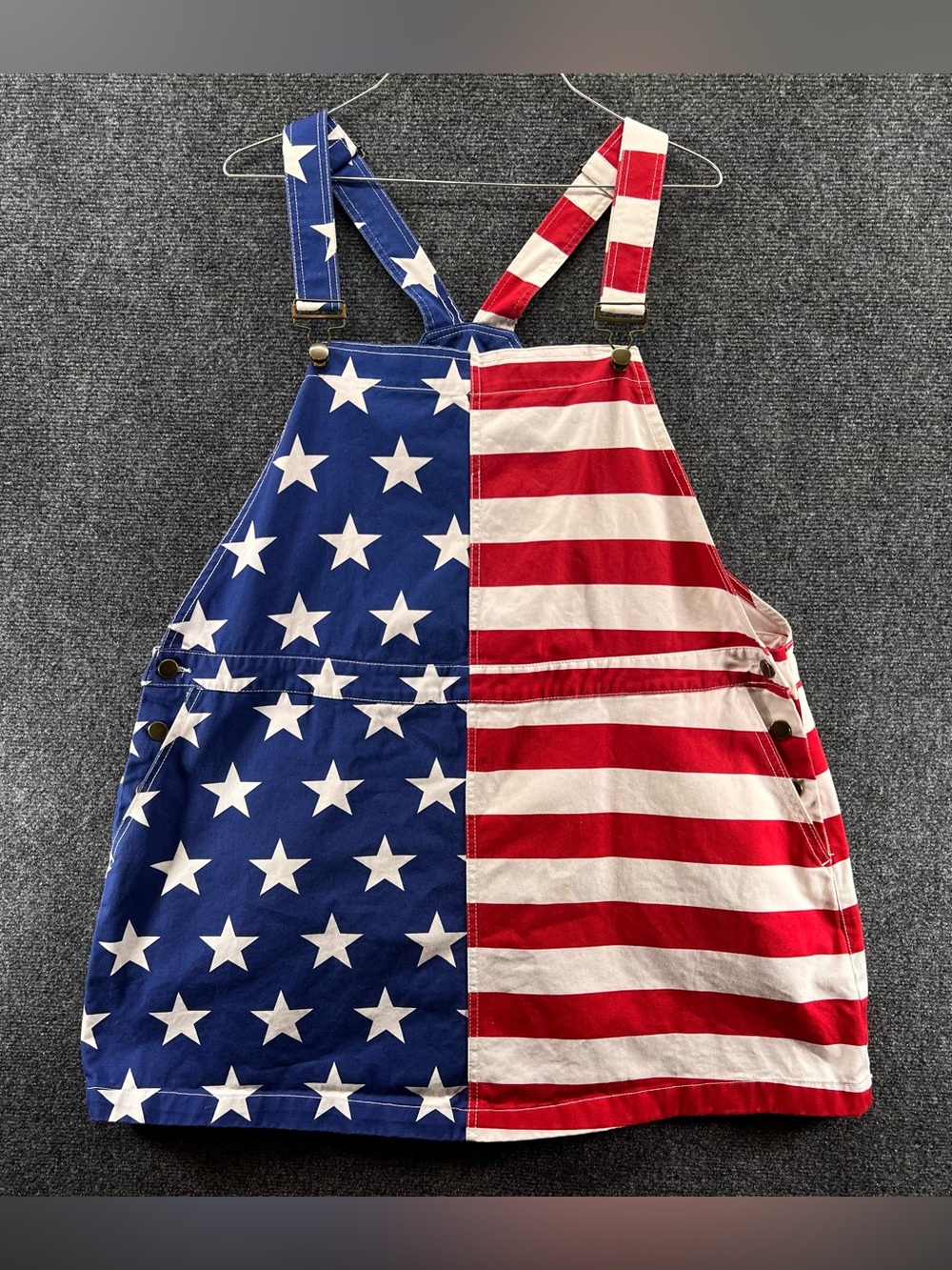 NWOT Shinesty Patriotic Denim Overalls Dress 2XL U.S American Flag Stars Stripes